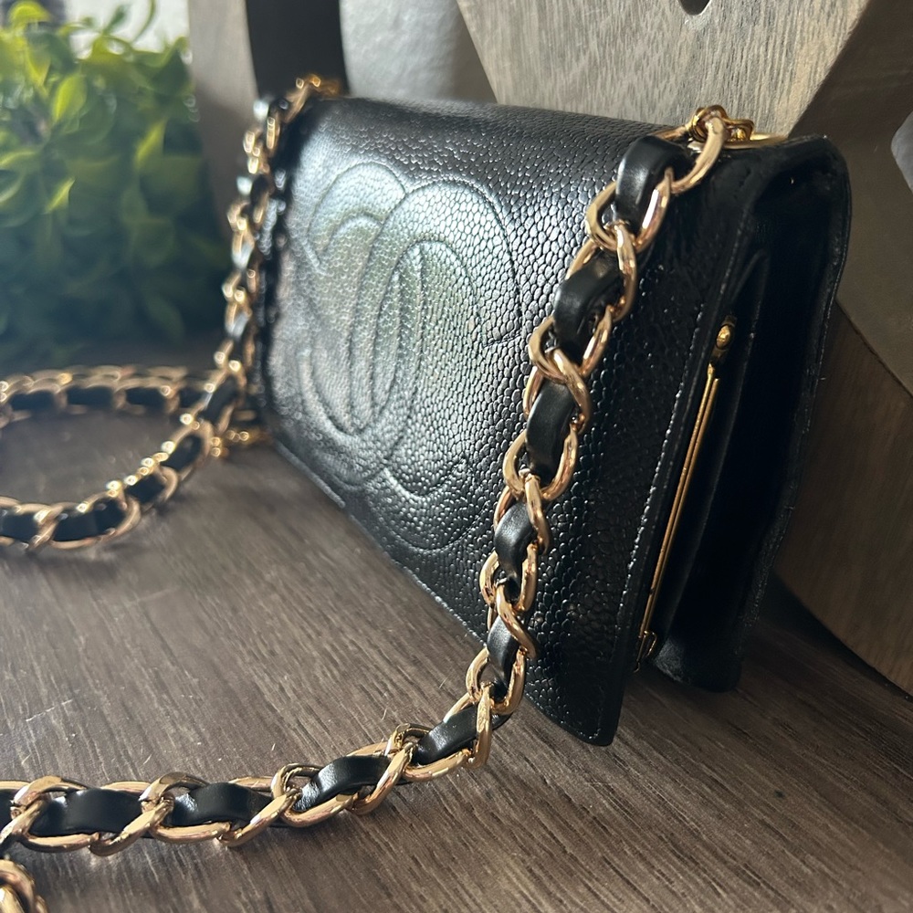 ⚜️🖤Vintage Chanel Timeless Clutch Wallet Crossbody Chain 2way wristlet - Picture 5 of 16